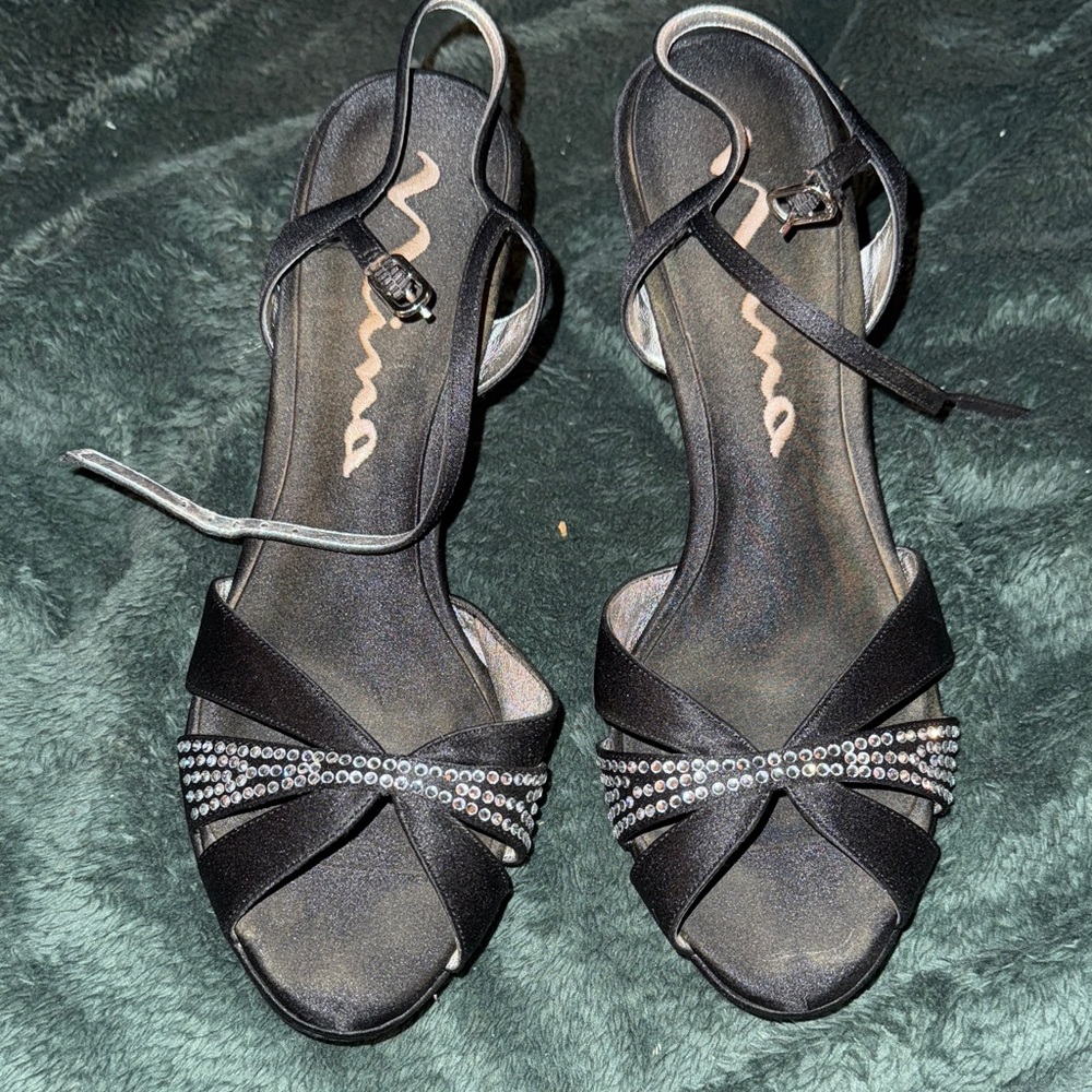 Nina Black Heels with Rhinestone Accents
